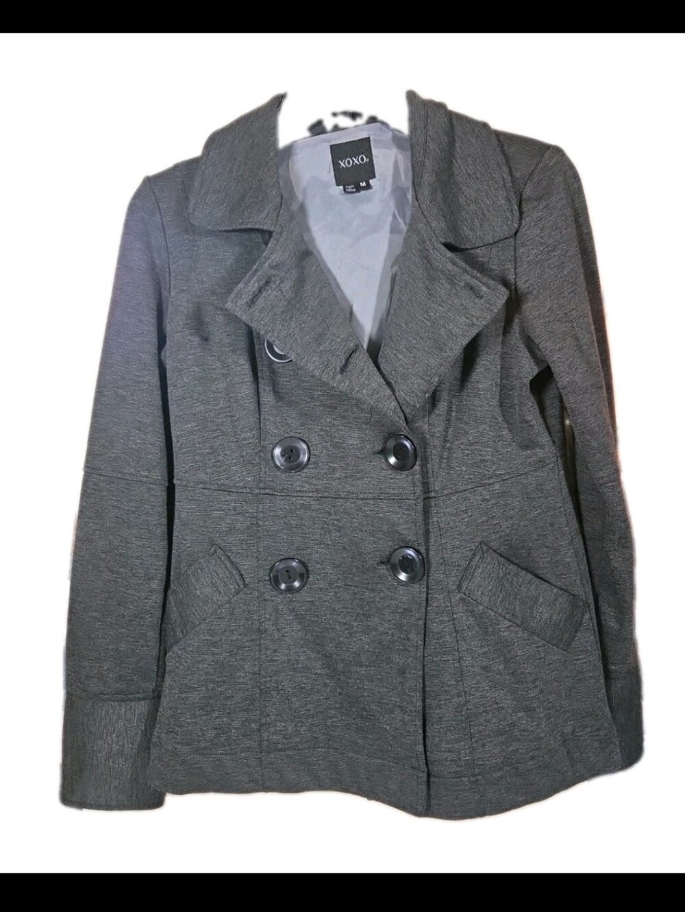 XOXO Women charcoal gray peacoat M double-breasted button closure Dark Academia - Picture 1 of 10